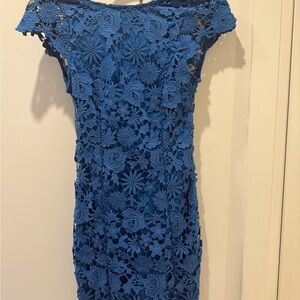 Lulu's Royal Blue Floral Lace Midi Dress